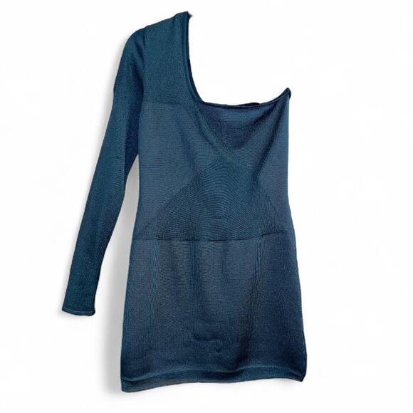 Gauge81 Black Mesh Sheer Cocktail One Shoulder Mini Dress size Medium - Picture 4 of 12